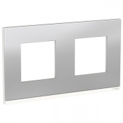 Рамка Unica Pure 2 поста горизонтальная, алюминий матовый/белый