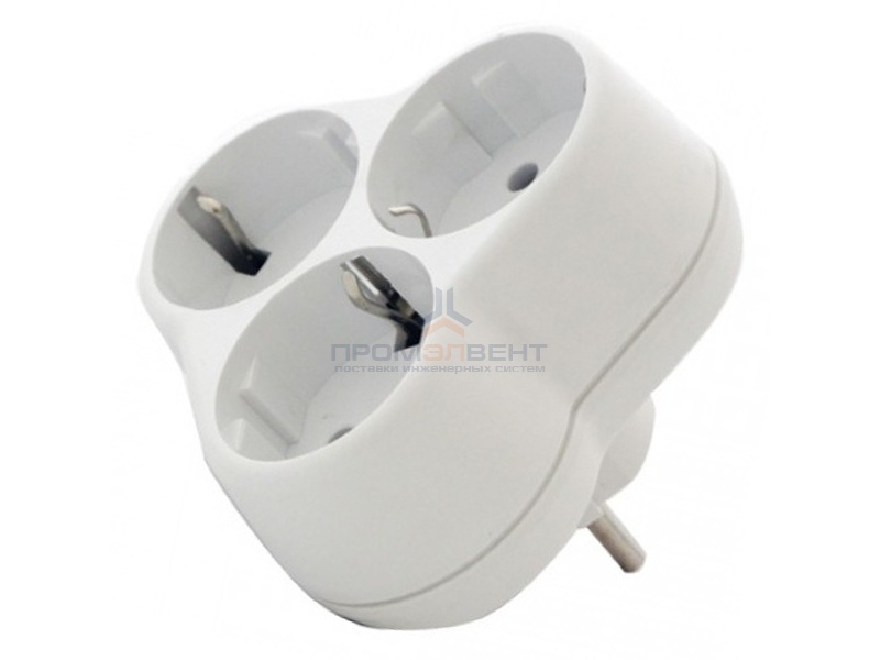 Тройник на 3 розетки с заземлением круглый 16А